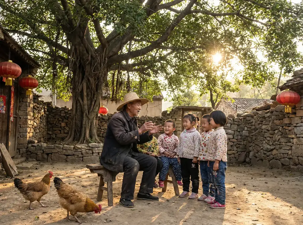 老人在大榕树下给孩子们讲故事 - 运河边的人们电视剧在线观看 乡村记忆